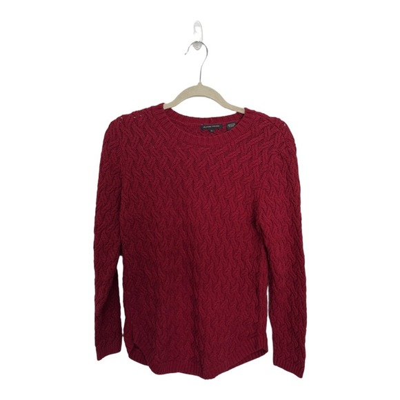JEANNE PIERRE Sweaters - Jeanne Pierre Cable Knit Sweater Large 100% Cotton Red Crewneck Chunky Knit